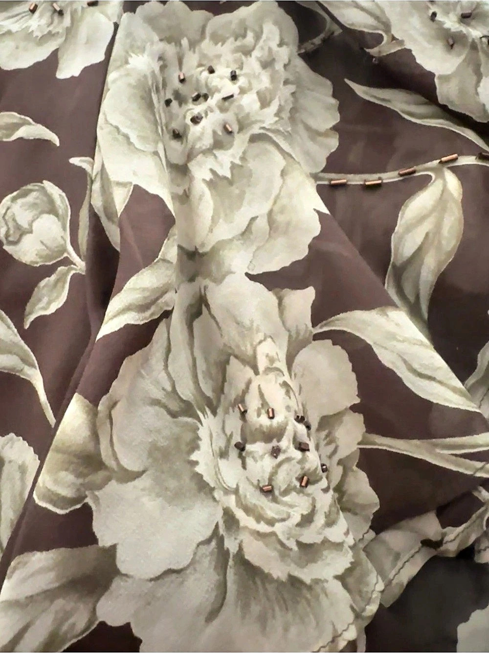 Adrianna Papell Y2K Vintage Floral Ruffle Sleeve Blouse in Brown Size 8 Like New - Picture 4 of 5